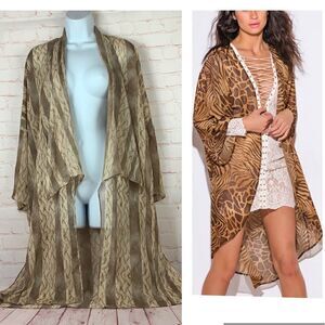 Entro- sheer chiffon flowy 3/4 sleeve kimono